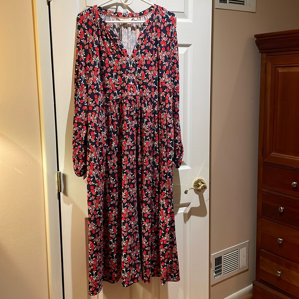 Boden maxi jersey dress red navy and ivory colors